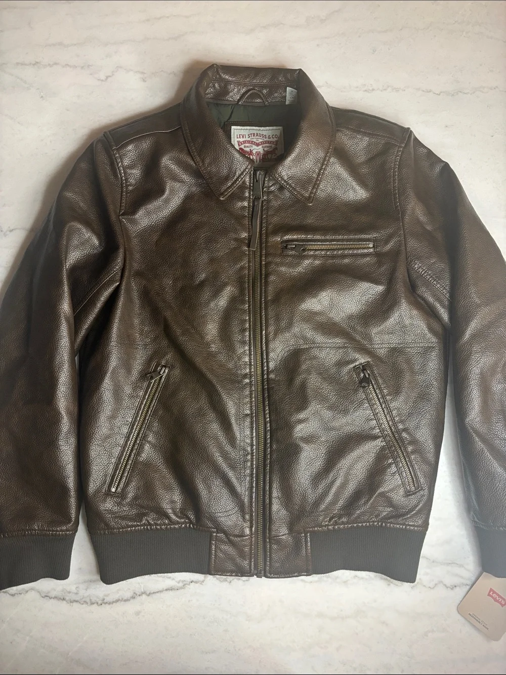 Levi's Unisex Faux Leather Aviator Bomber Jacket BROWN SMALL NEW